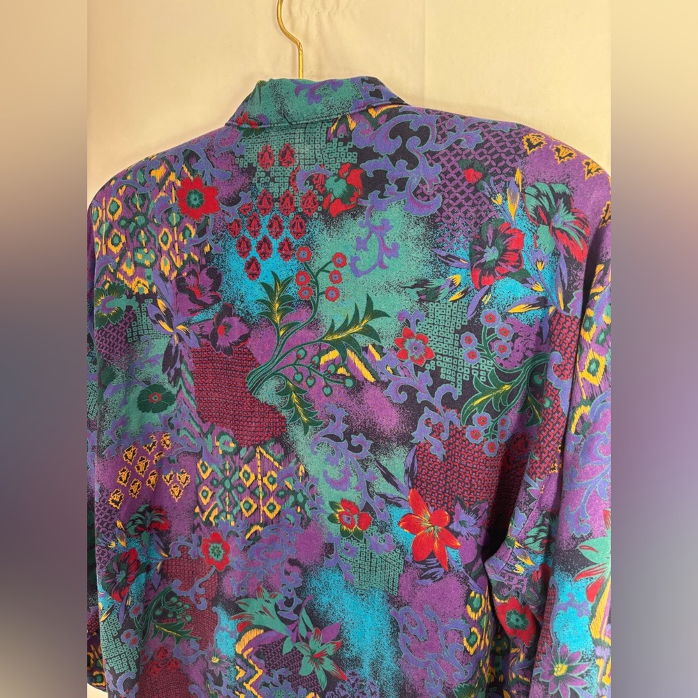 VTG 90s Structured Tropical Print Boho‎ Streetwear Button Up Blouse Size L-XL - Picture 13 of 13